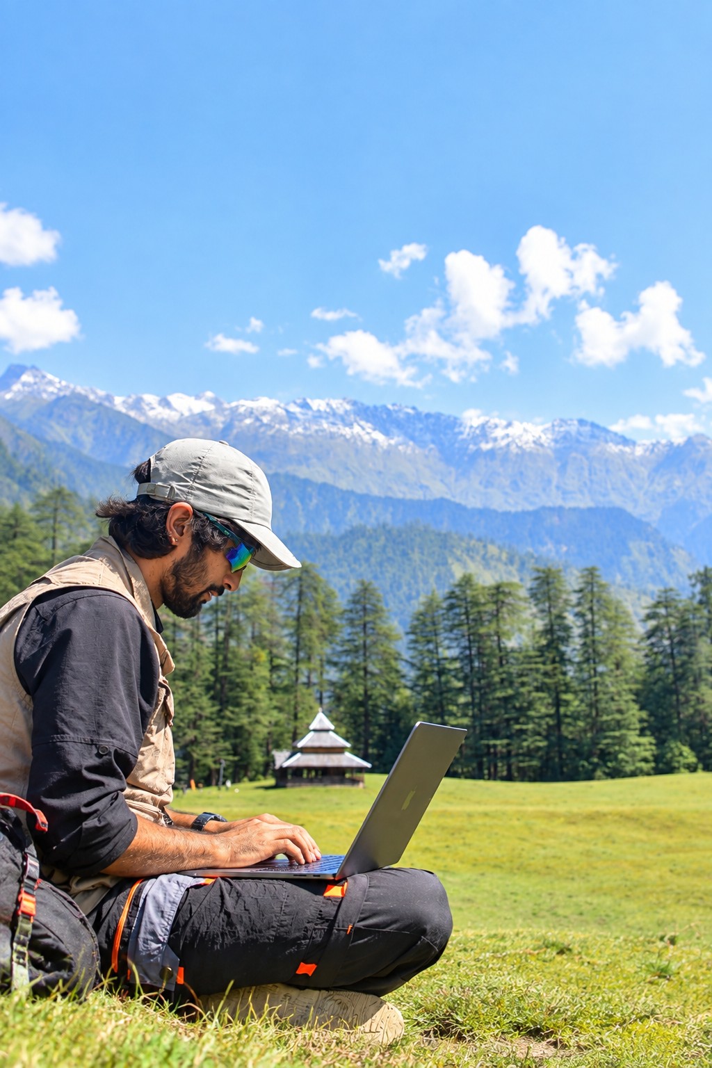 Himalayan landscape with a guide working outdoors