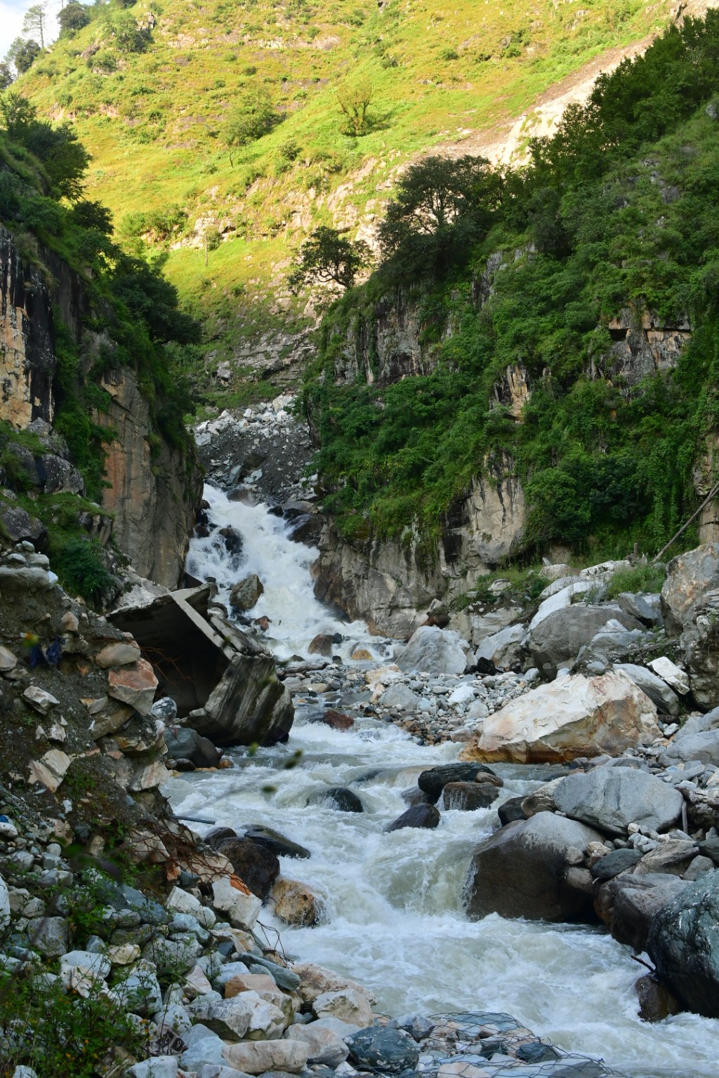 Guests exploring a Himalayan waterfall
